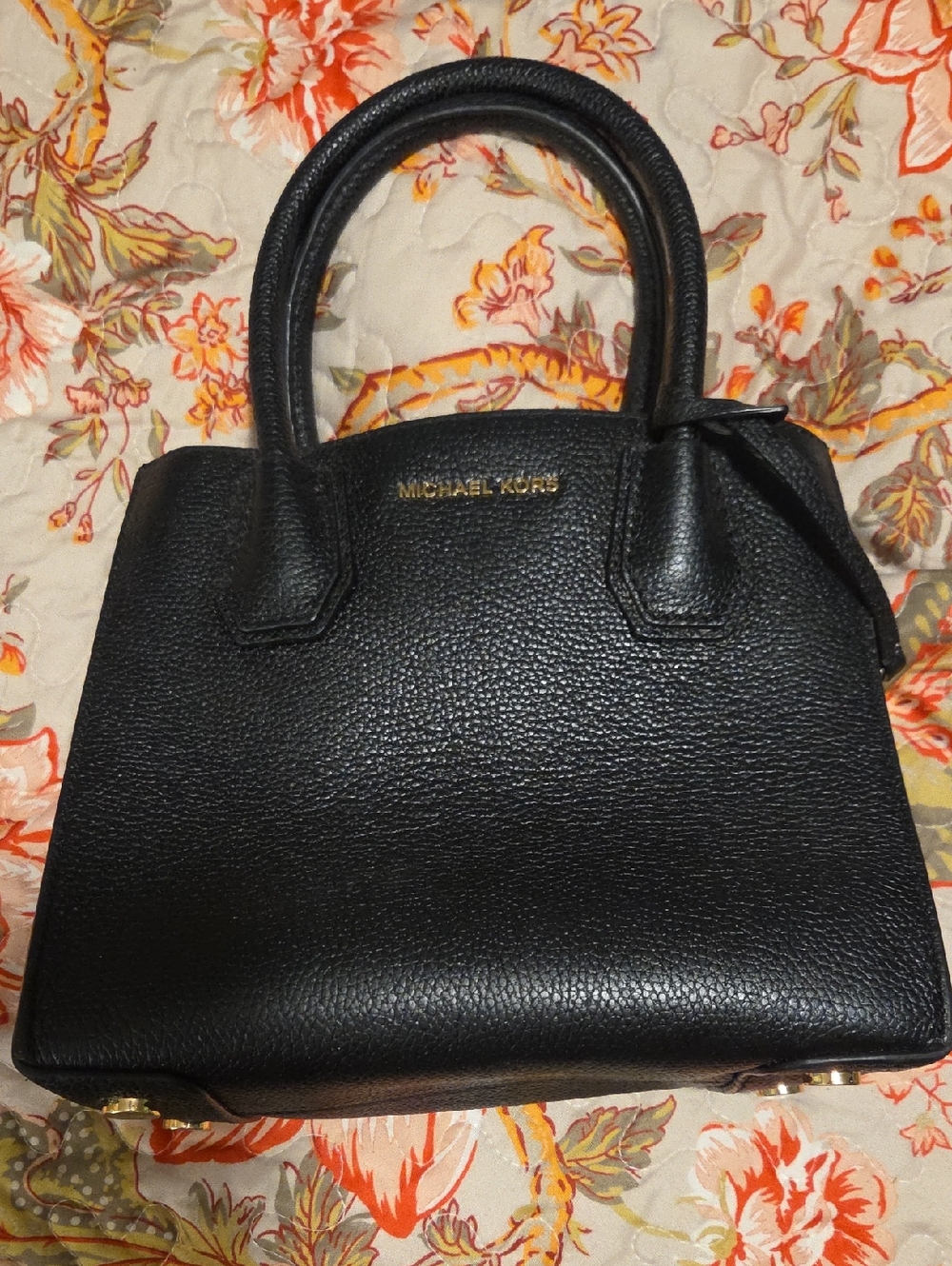 Michael Kors Black Pebbled Leather Satchel with Gold Hardware